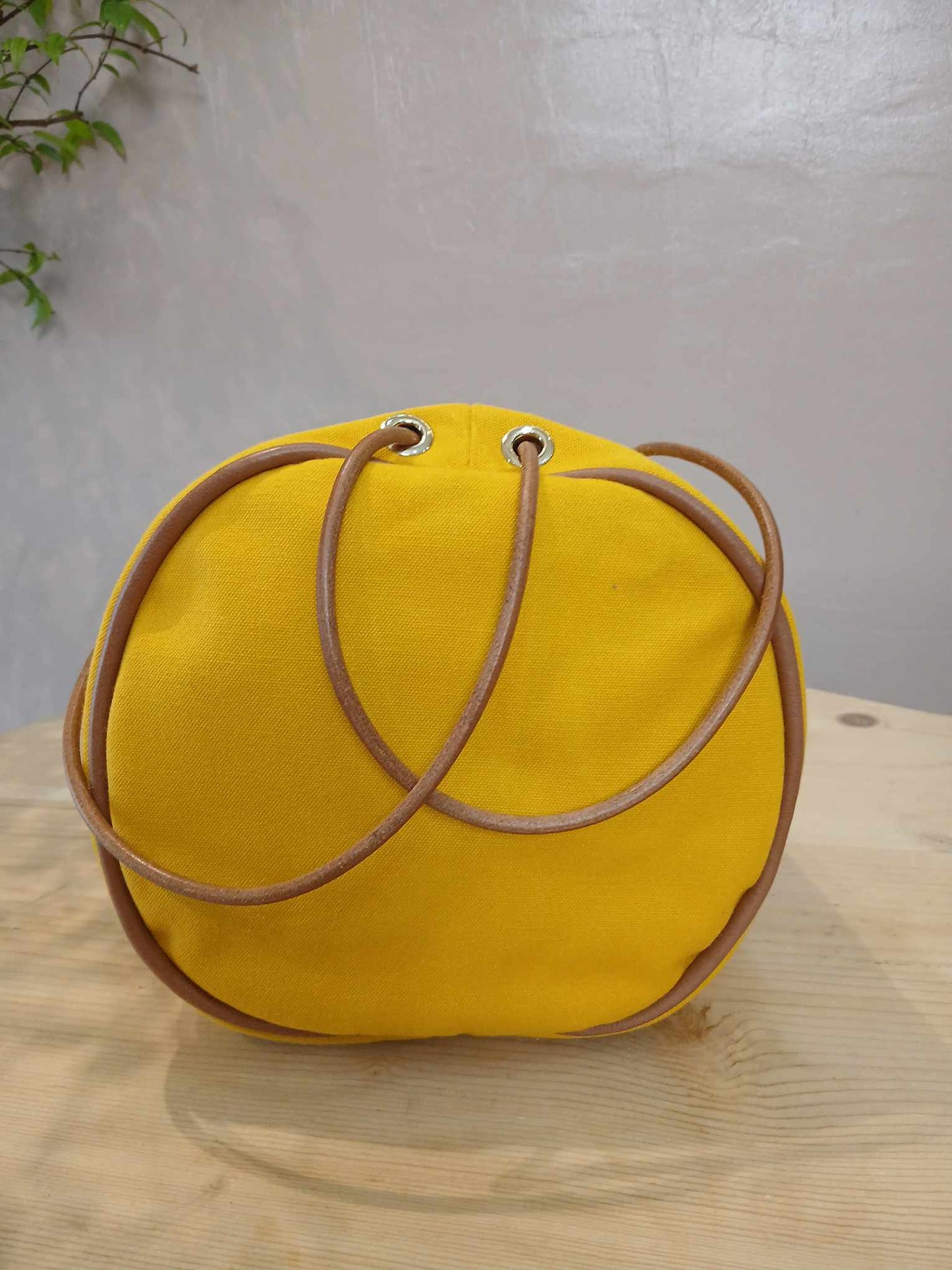 Hermes Yellow Canvas Sac Polochon Mimile Drawstring Backpack