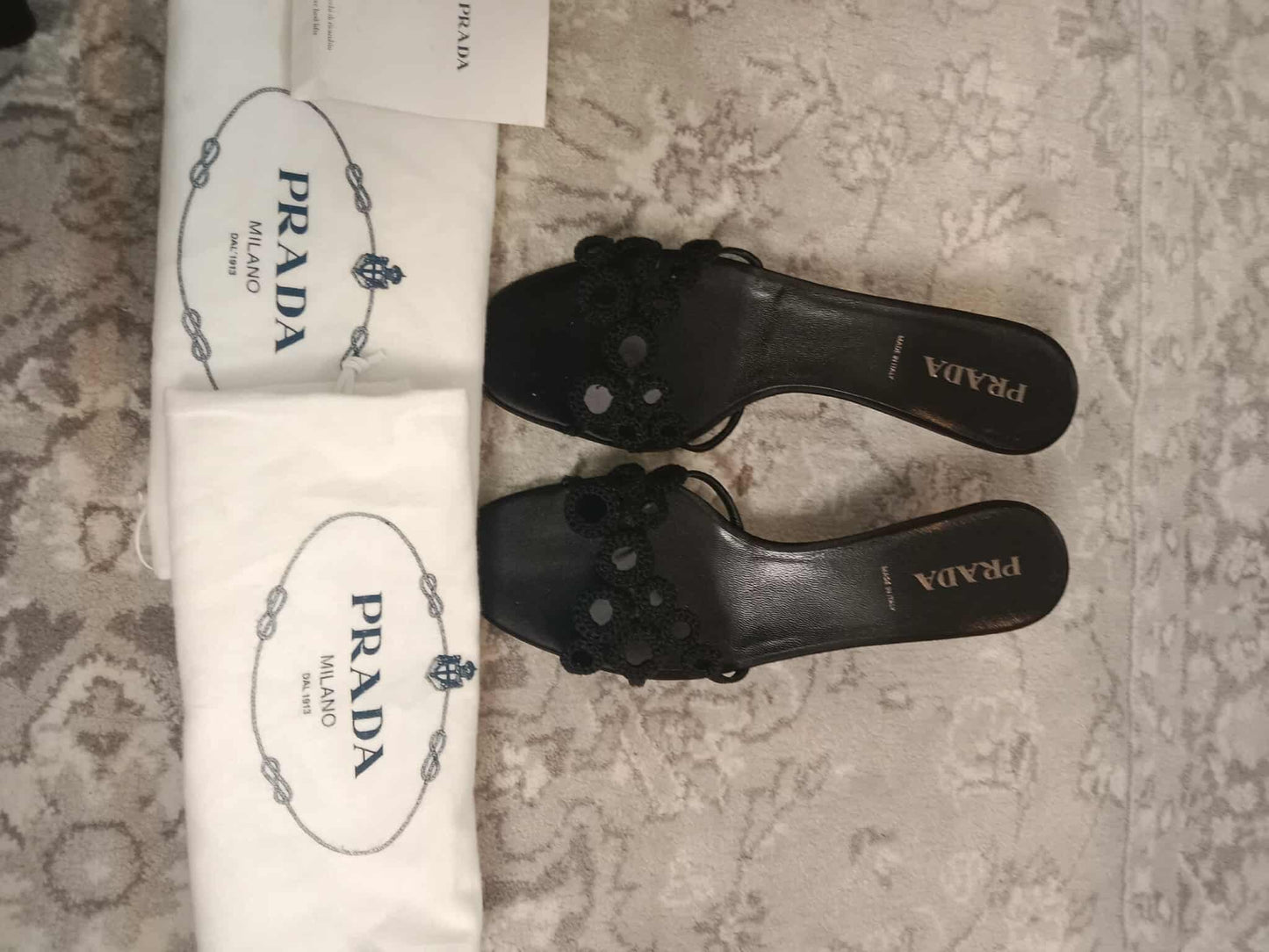 Prada Crochet & Sequin Black Kitten Heels Size 37 1/2