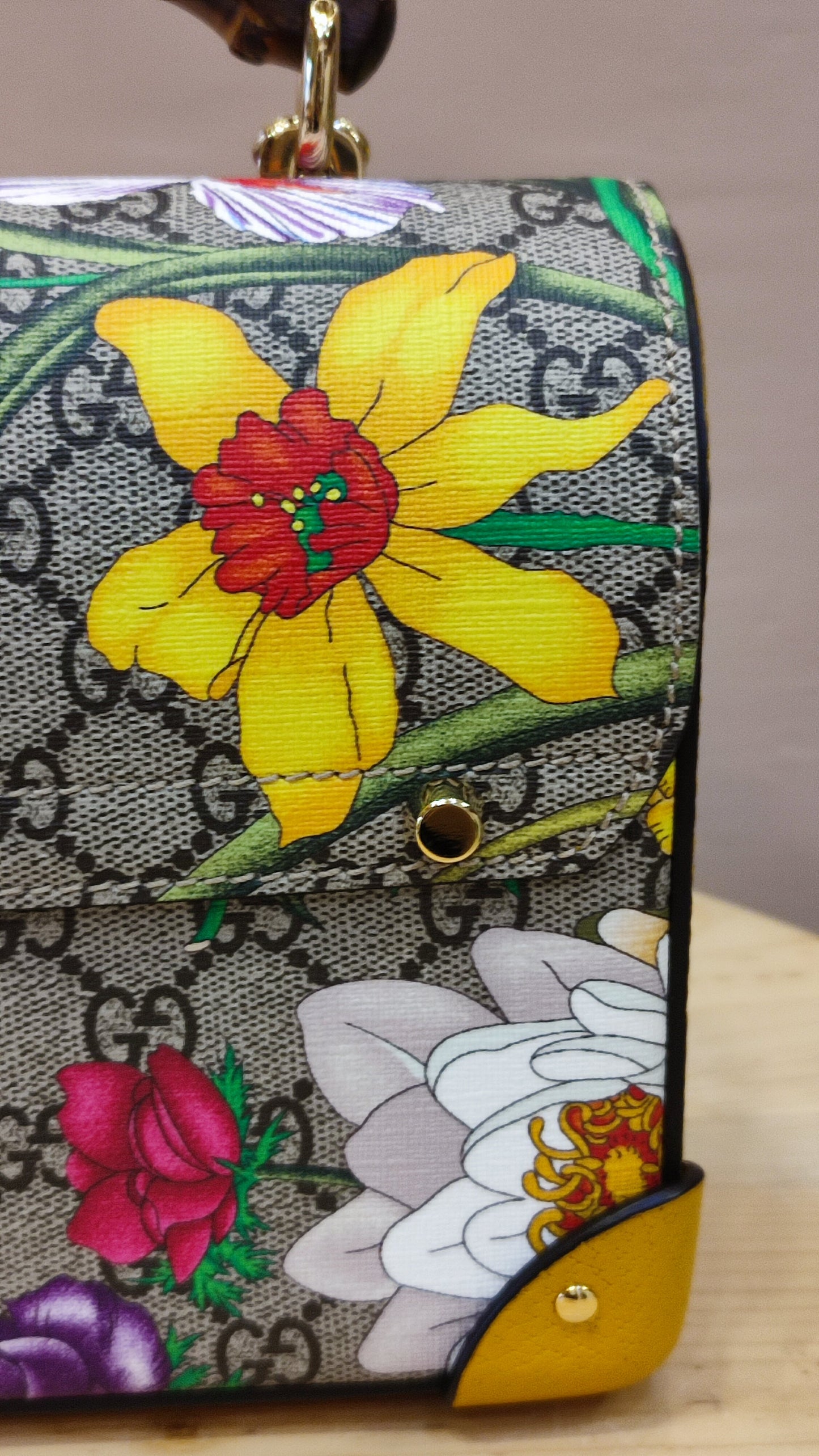 Gucci GG Floral Bamboo Bag Yellow