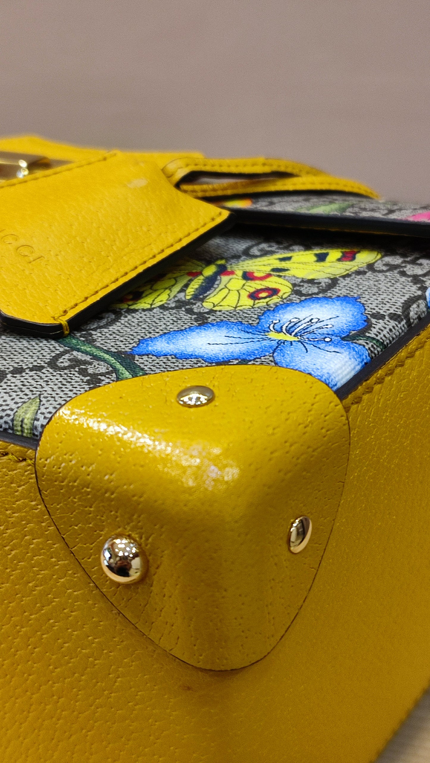 Gucci GG Floral Bamboo Bag Yellow