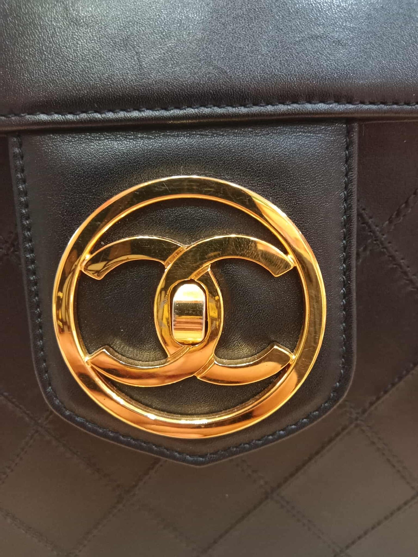 Chanel Vanity Black Leather Stitched Cosmetic Beauty Bag Series 2