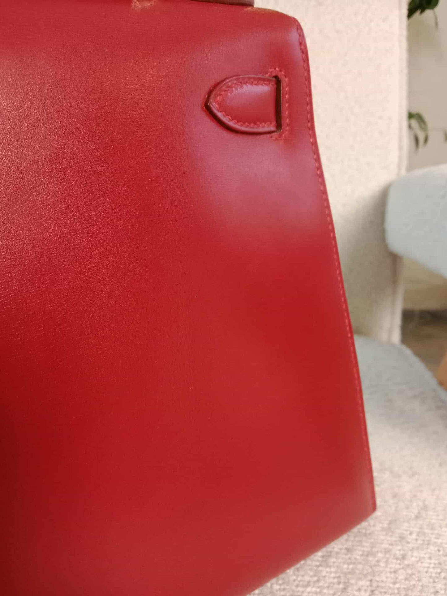 Hermes Kelly 28 Calfbox Leather Rouge VIF Stamp F Square 2002