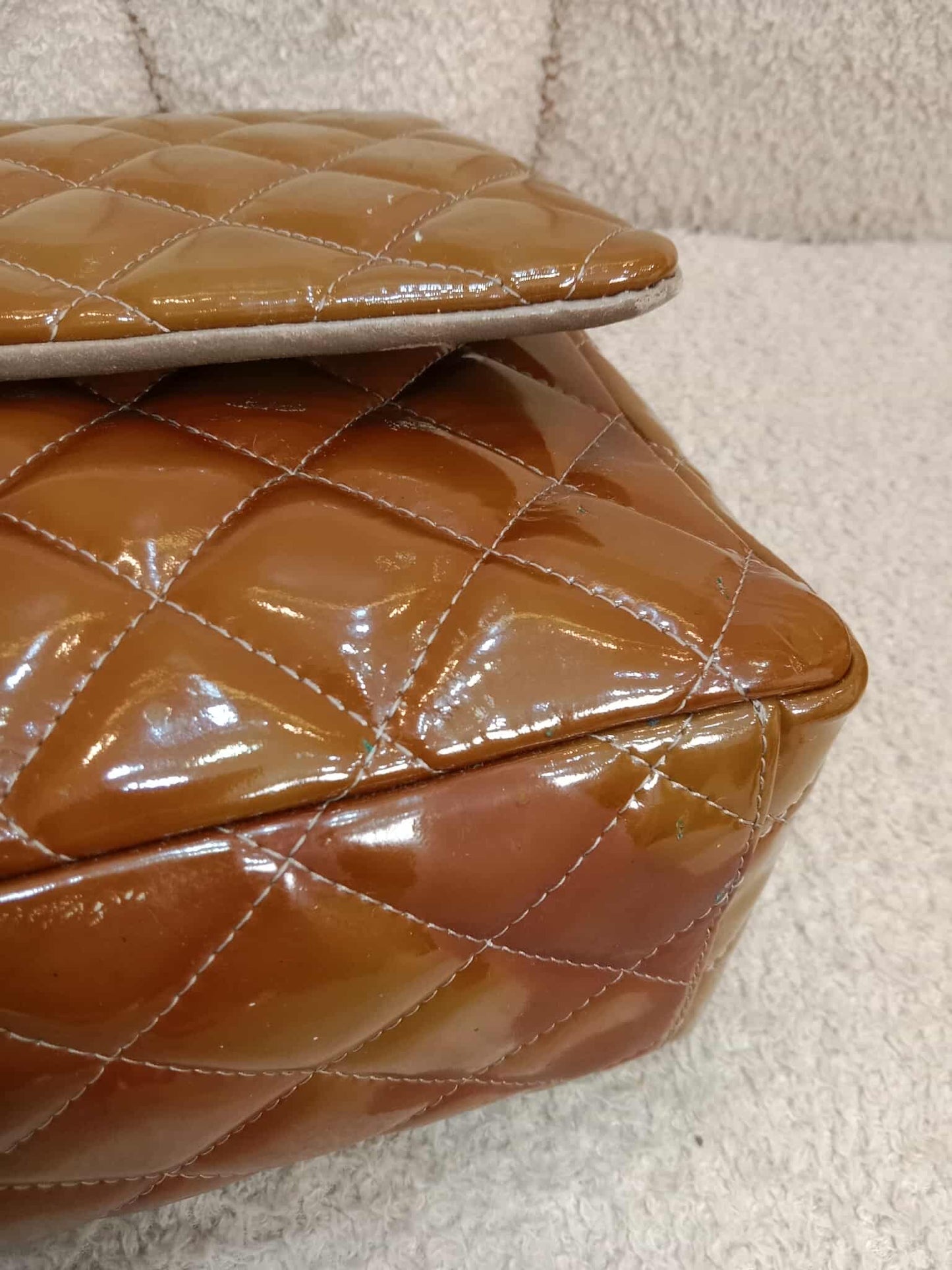 Chanel Quilted Maxi Double Flap Patent Tan Series 15