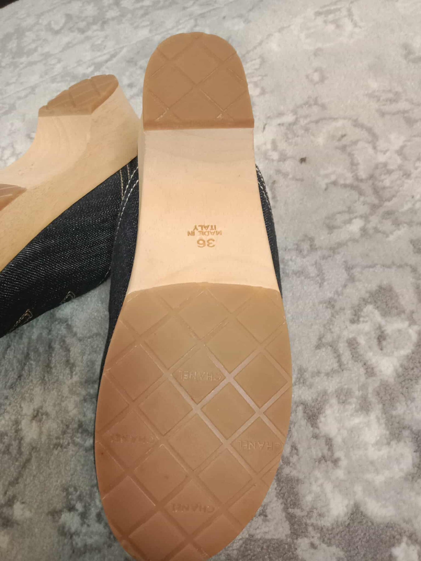Chanel Sabot Coco Mark Denim Vintage Sandals Size 36