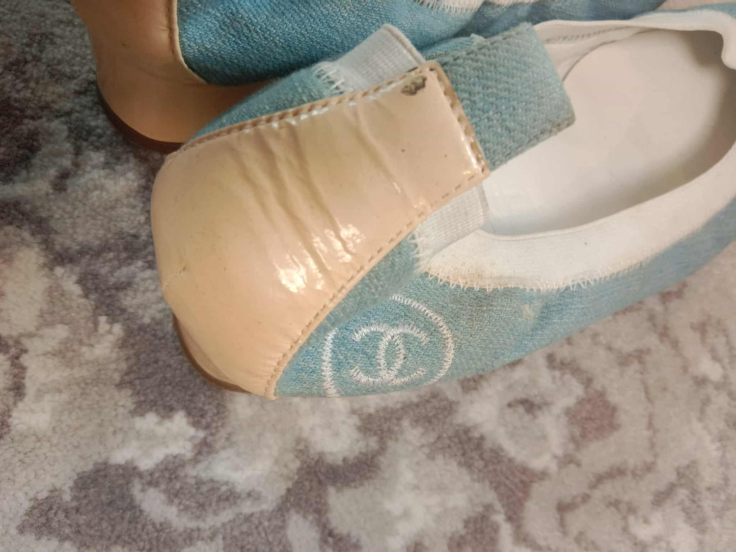 Chanel Coco Mark Ballerina Denim Pumps Size 37C