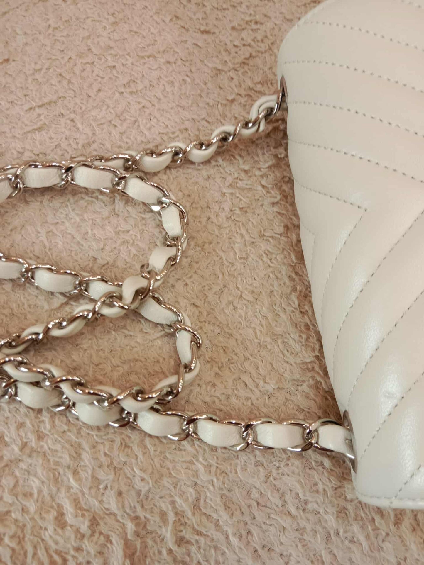 Chanel Mini Square Ivory Chevron Lambskin Series 30