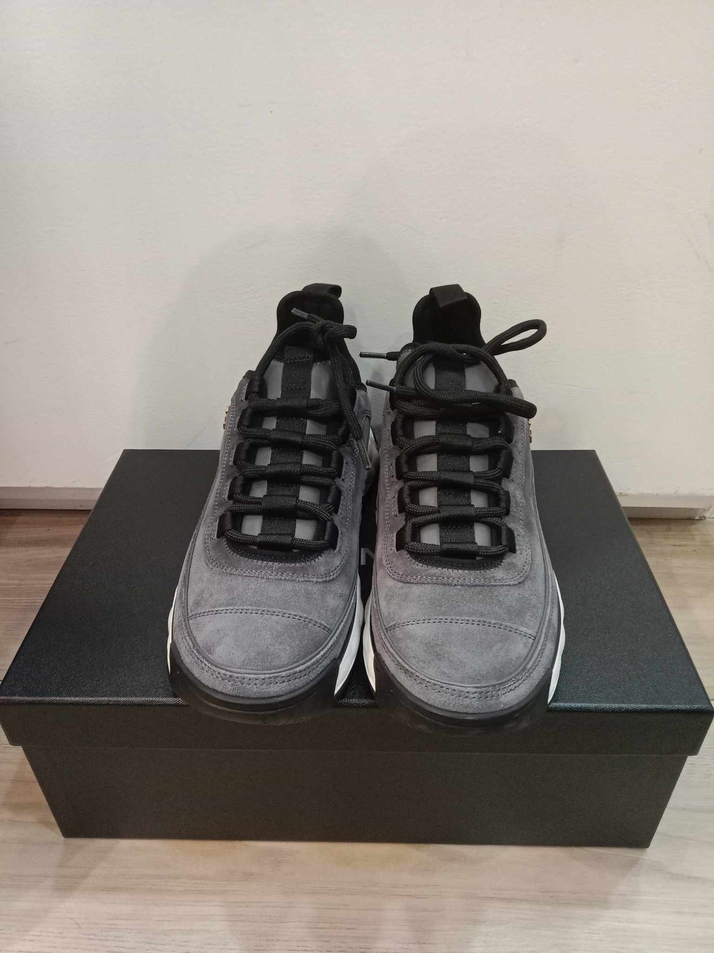 Chanel Suede Calfskin Grosgrain CC Sneakers Size 37