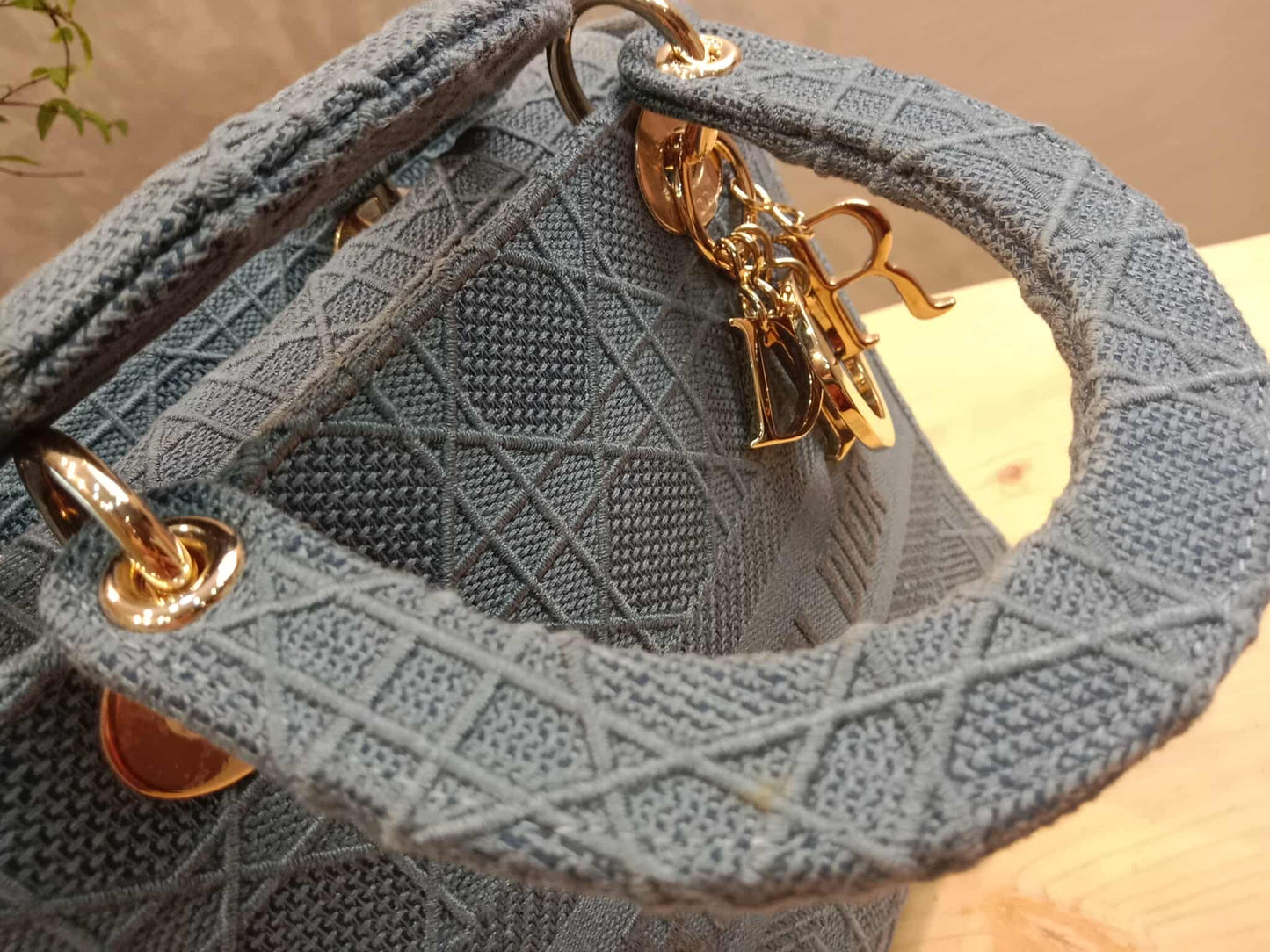 Dior Canvas Embroidered Cannage Medium Lady D-Lite Denim Blue