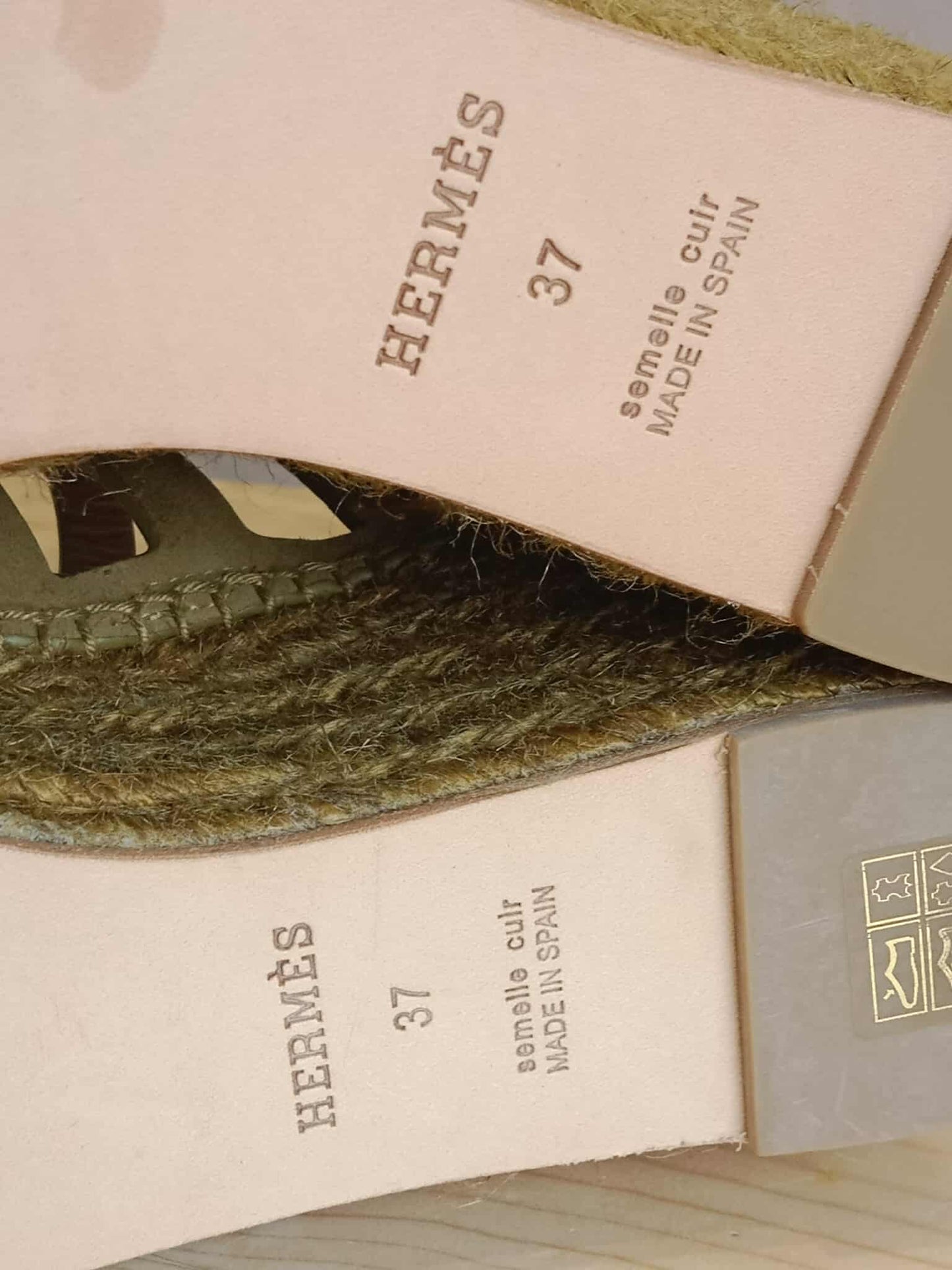 Hermes Espadrille Wedge Sandals Khaki SIze 37