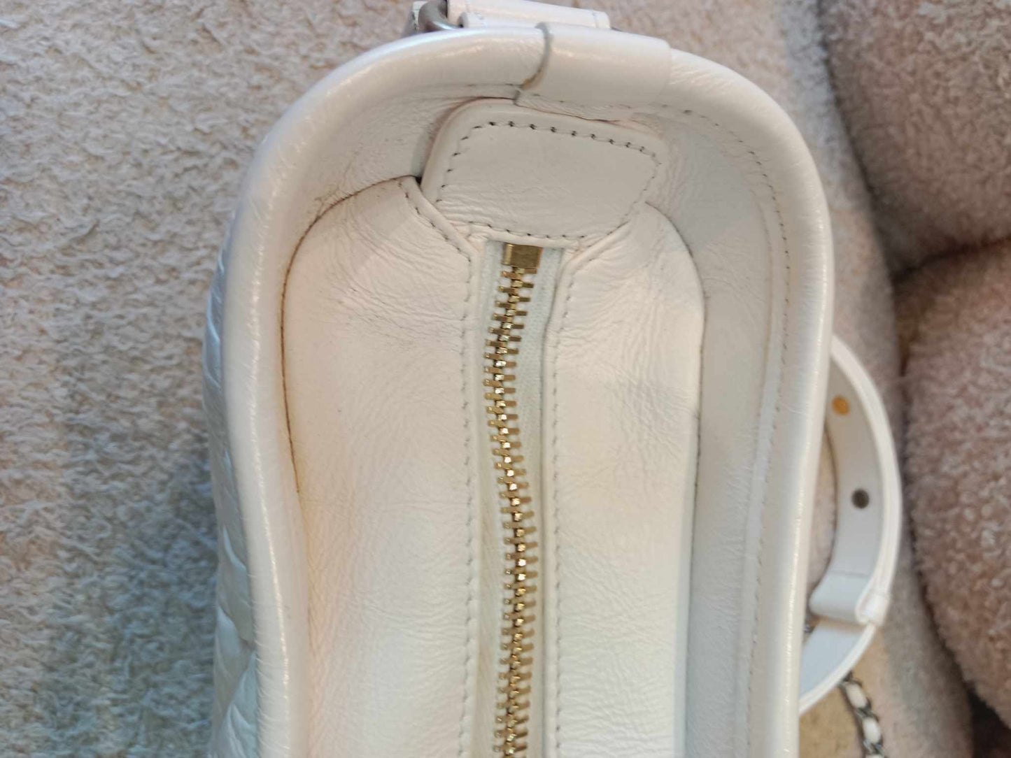 Chanel White Small Chevron Gabrielle Hobo Aged Calfskin Series 29
