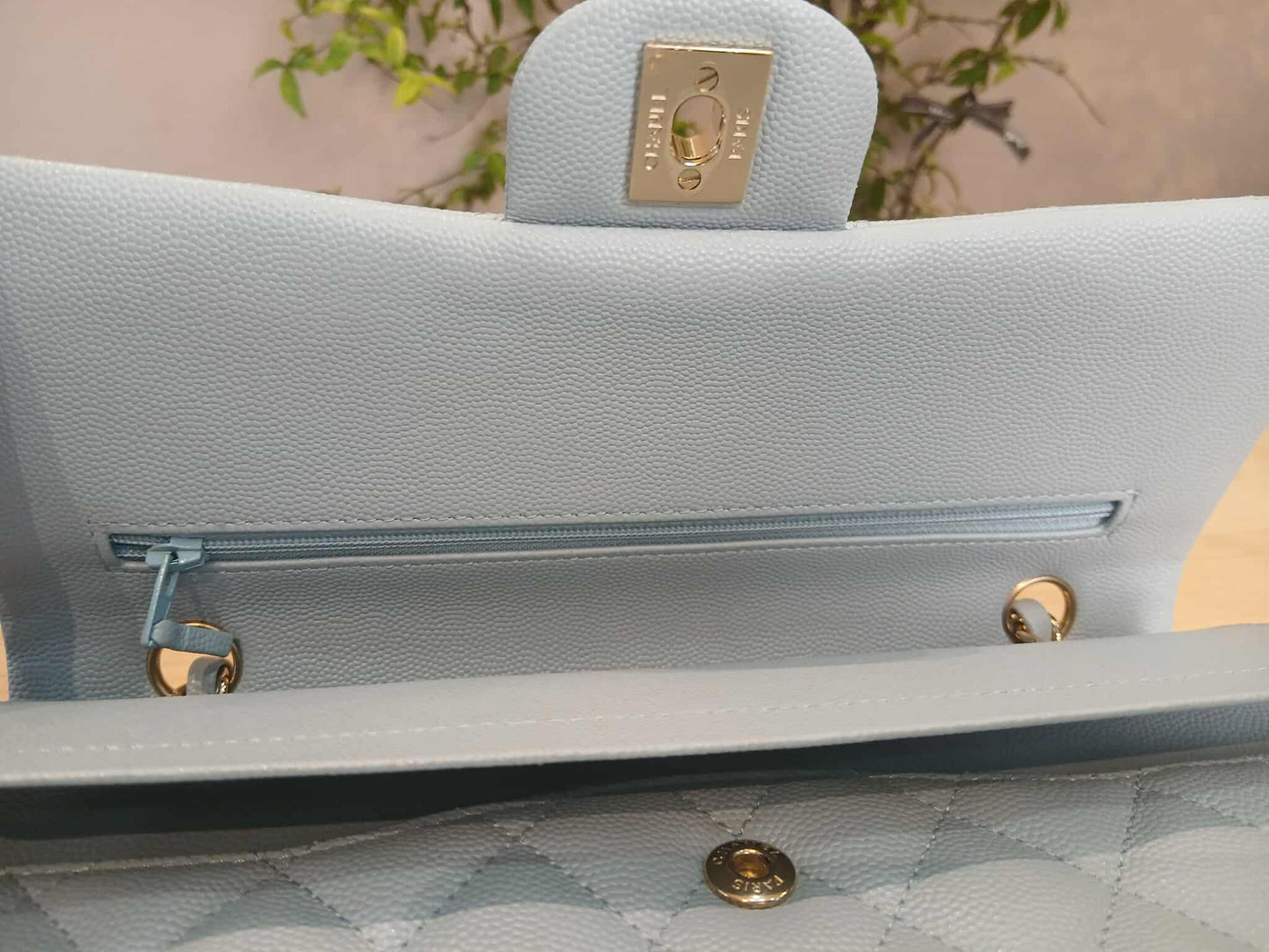 Chanel Quilted Double Flap Powder Blue Medium Caviar Microchipped