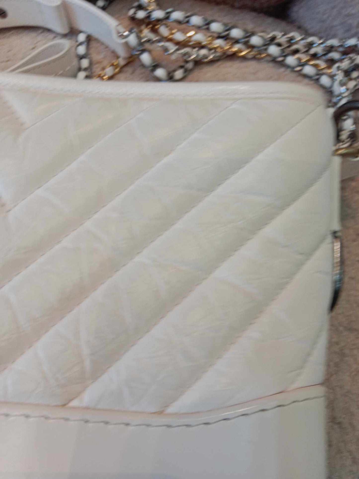 Chanel White Small Chevron Gabrielle Hobo Aged Calfskin Series 29