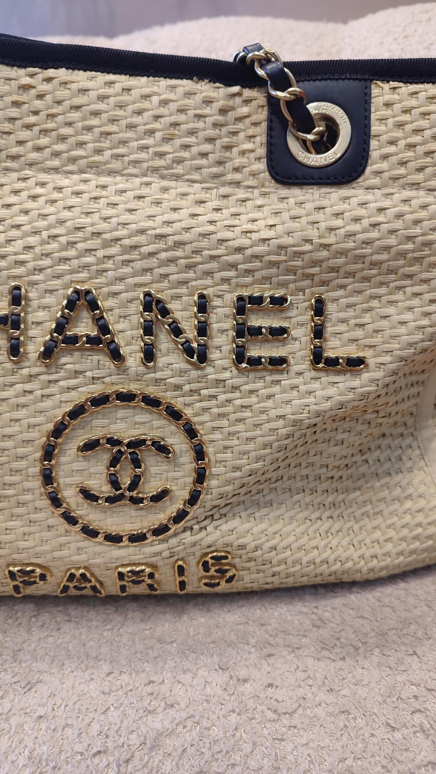 Chanel Deauville Raffia Series 30 Medium Beige/Black