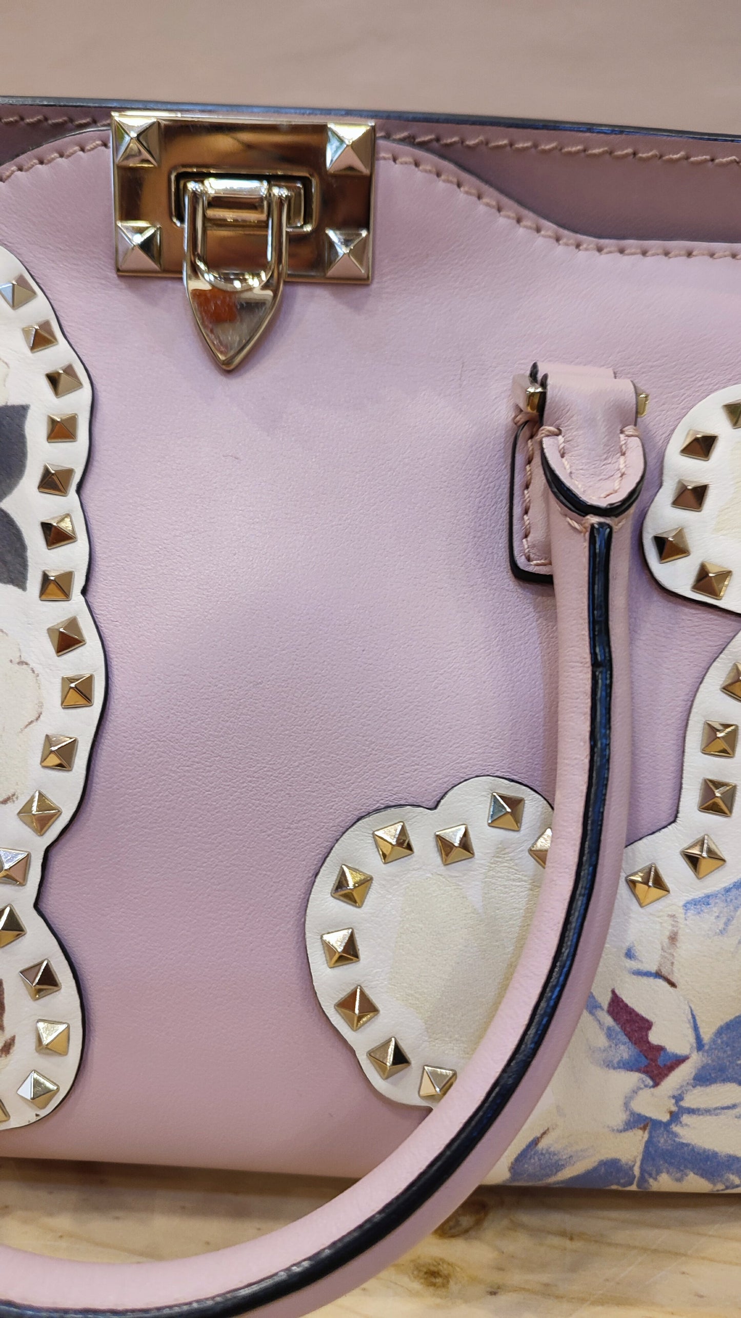 Valentino Rockstud Floral Pink Tote Bag