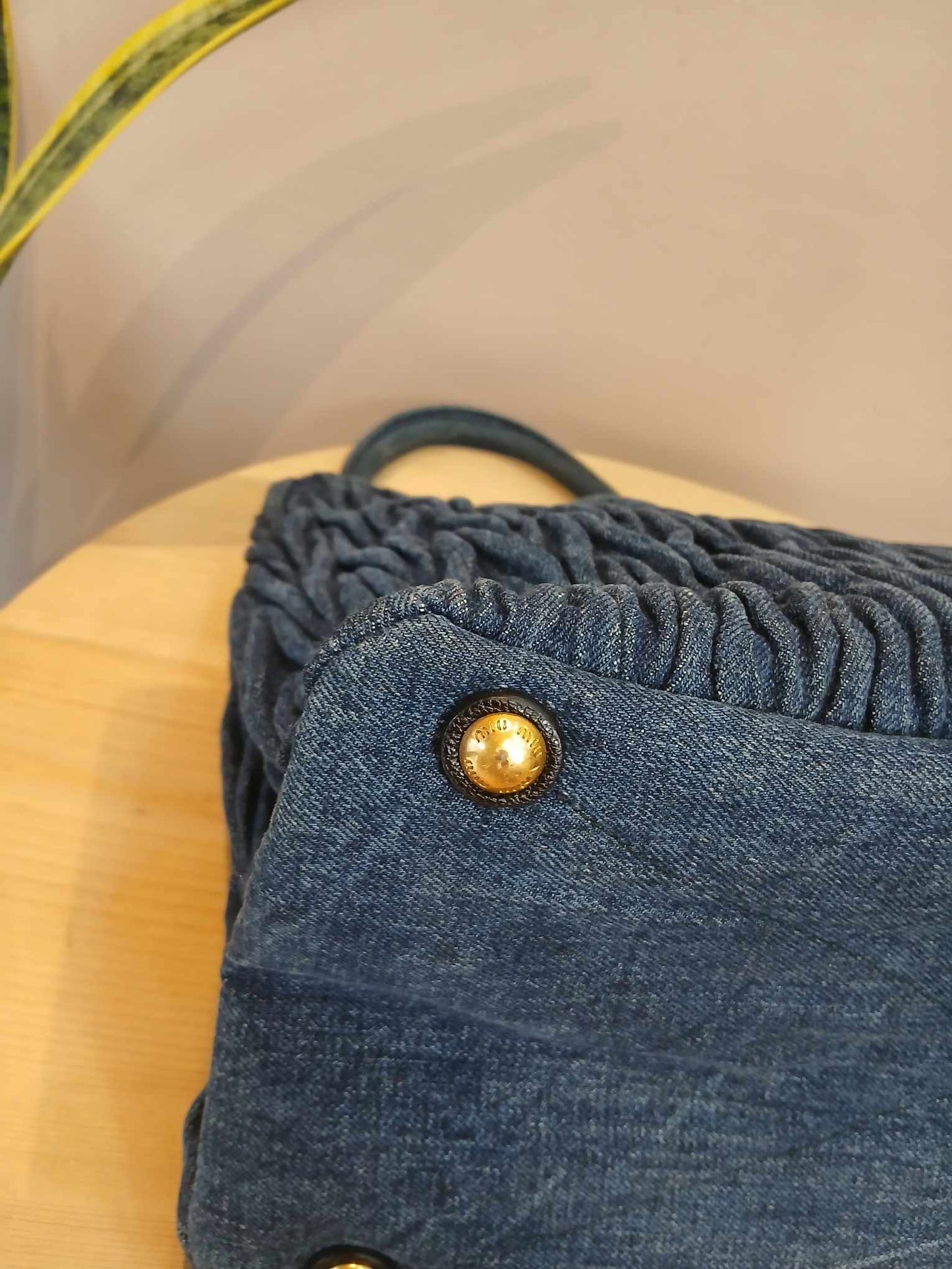 Miu Miu Matelasse Denim Tote Blue
