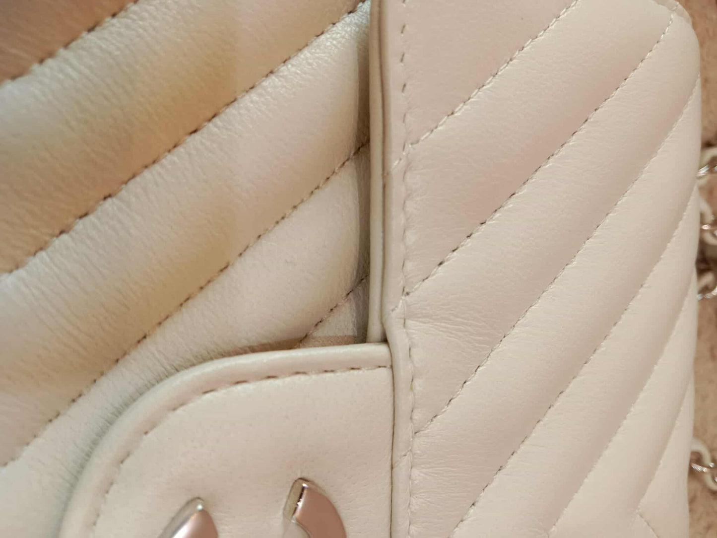 Chanel Mini Square Ivory Chevron Lambskin Series 30