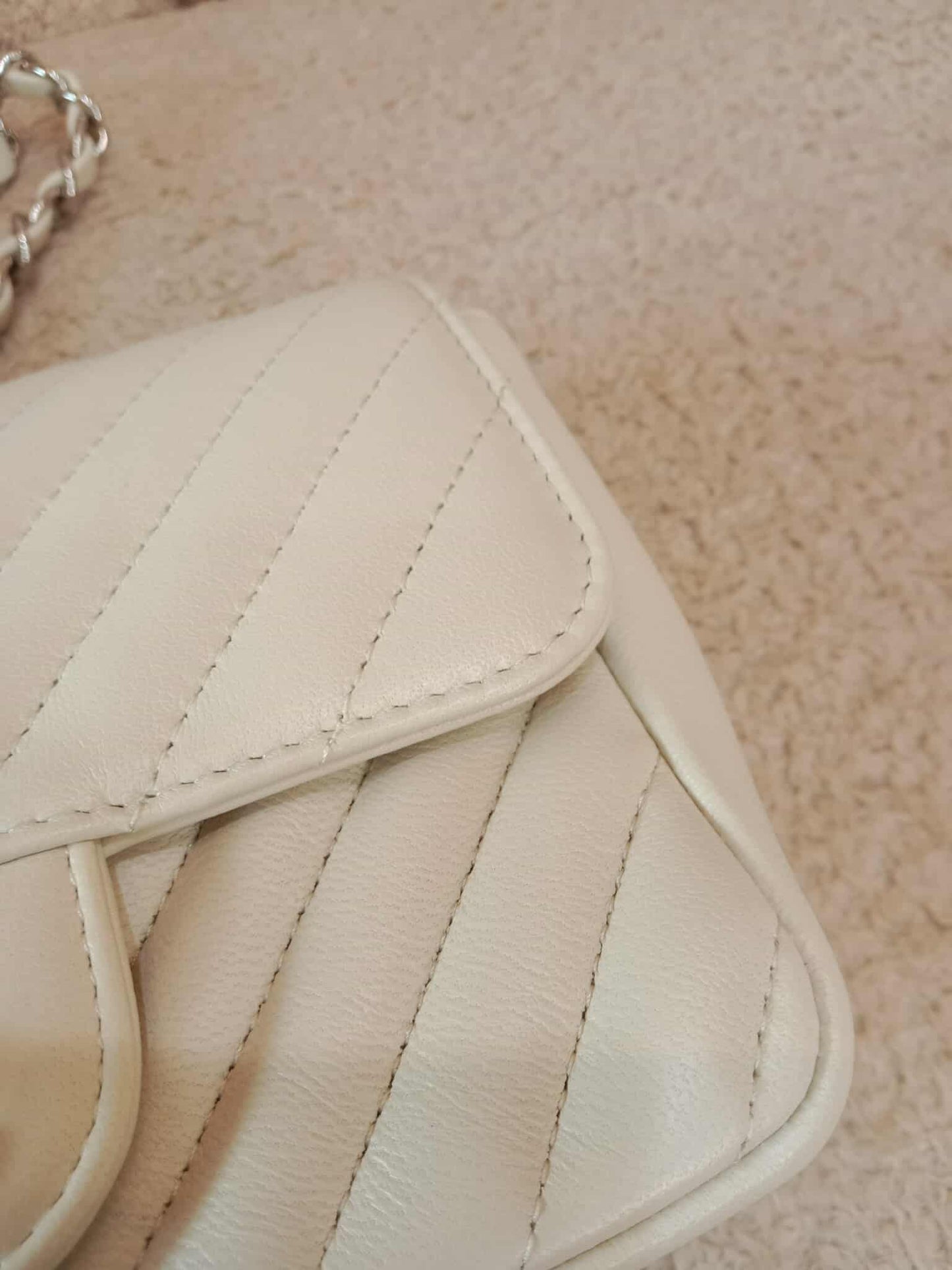 Chanel Mini Square Ivory Chevron Lambskin Series 30