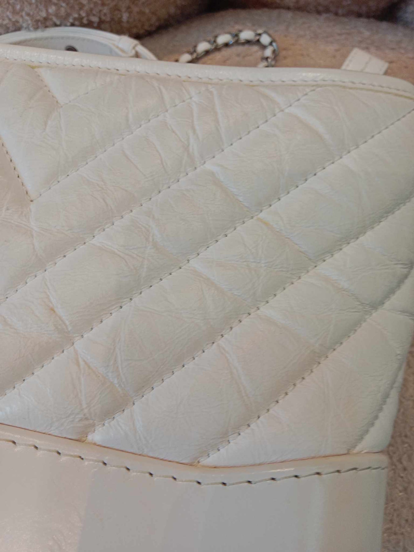 Chanel White Small Chevron Gabrielle Hobo Aged Calfskin Series 29