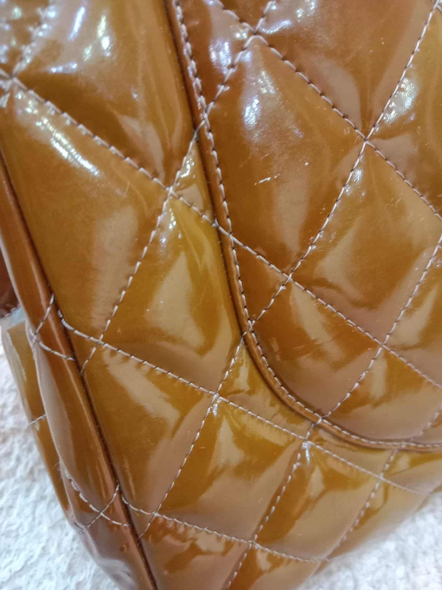Chanel Quilted Maxi Double Flap Patent Tan Series 15