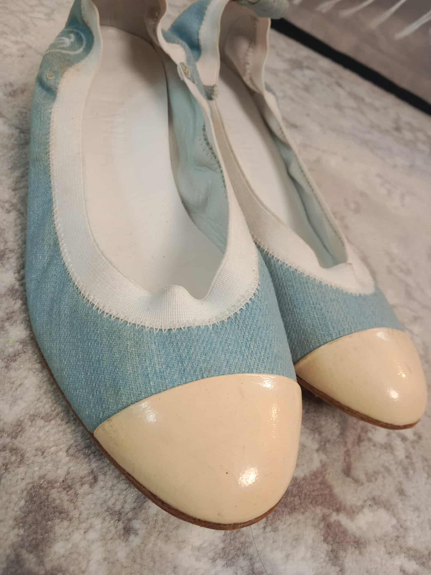 Chanel Coco Mark Ballerina Denim Pumps Size 37C