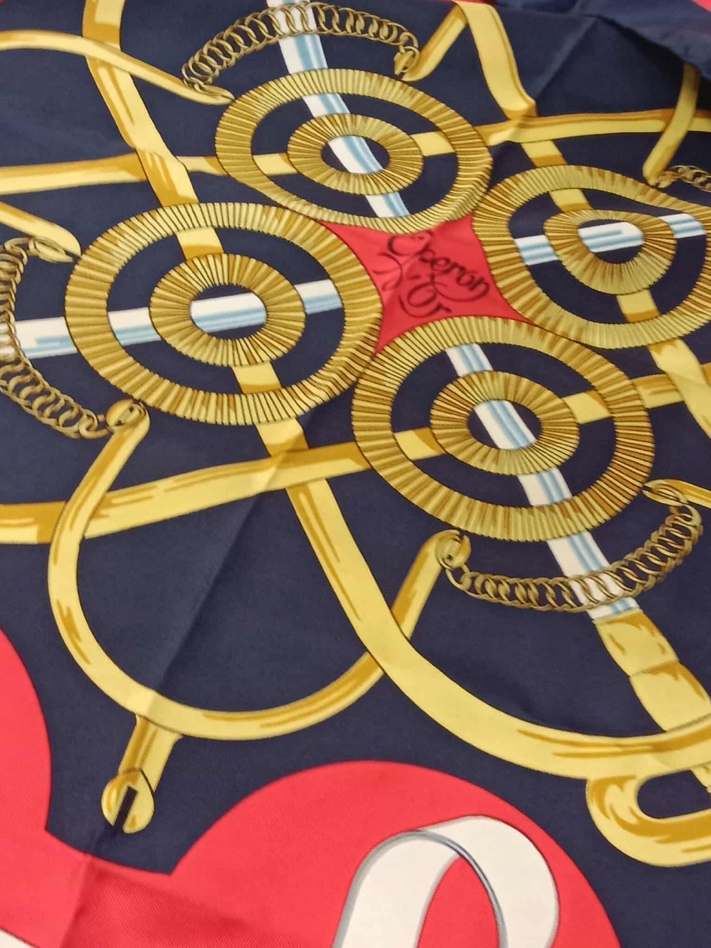 Hermes Carre 90 Eperon Dor Golden Spur Silk Scarf