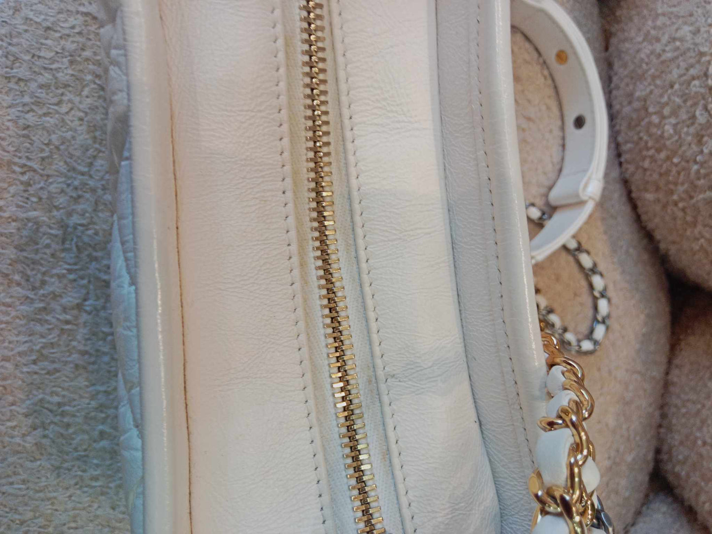 Chanel White Small Chevron Gabrielle Hobo Aged Calfskin Series 29