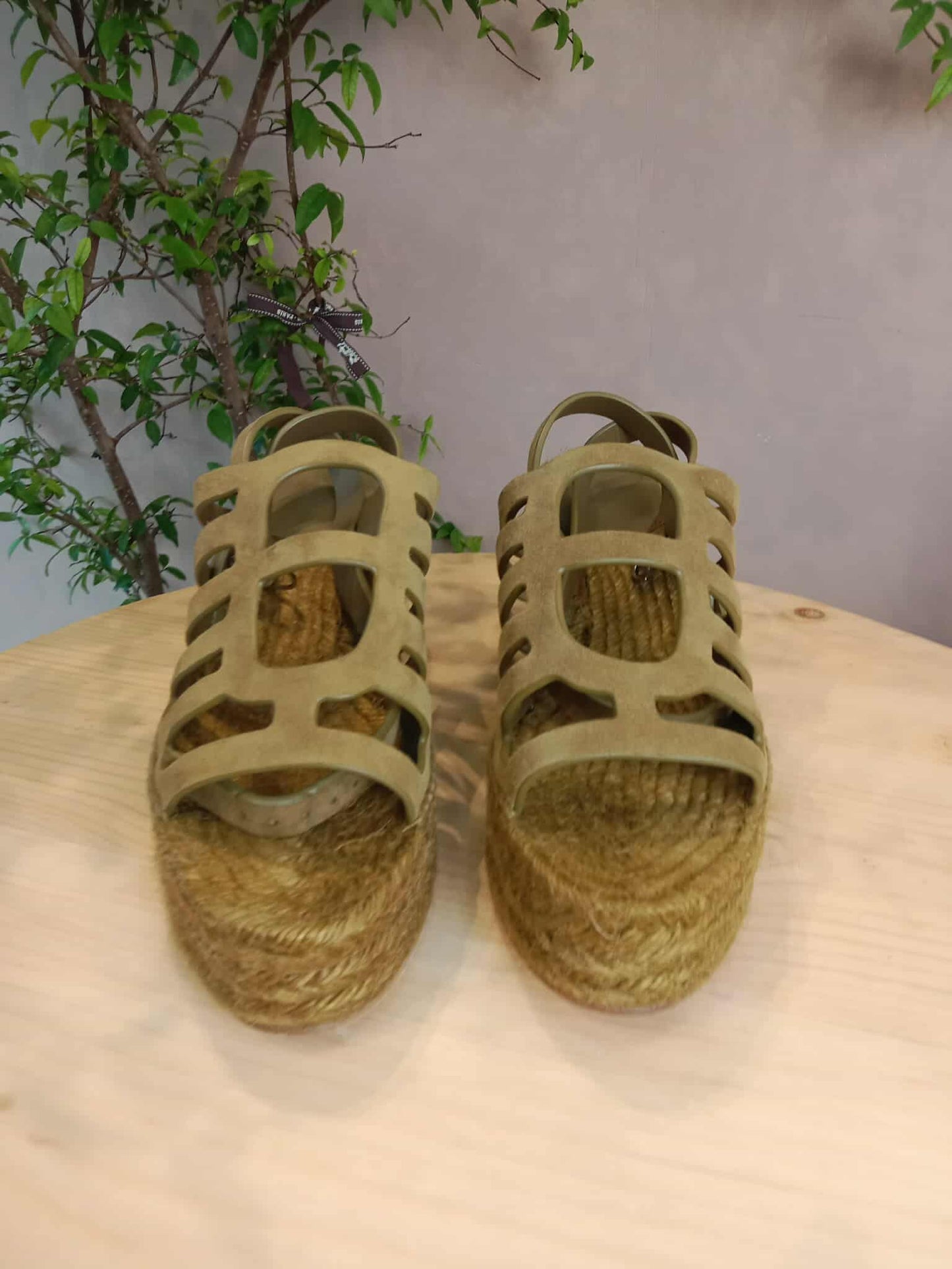 Hermes Espadrille Wedge Sandals Khaki SIze 37