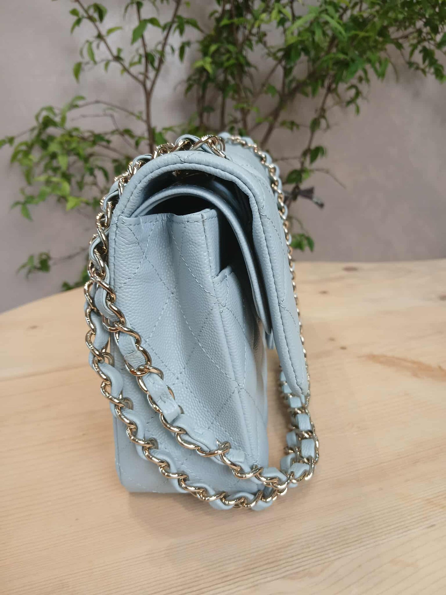 Chanel Quilted Double Flap Powder Blue Medium Caviar Microchipped