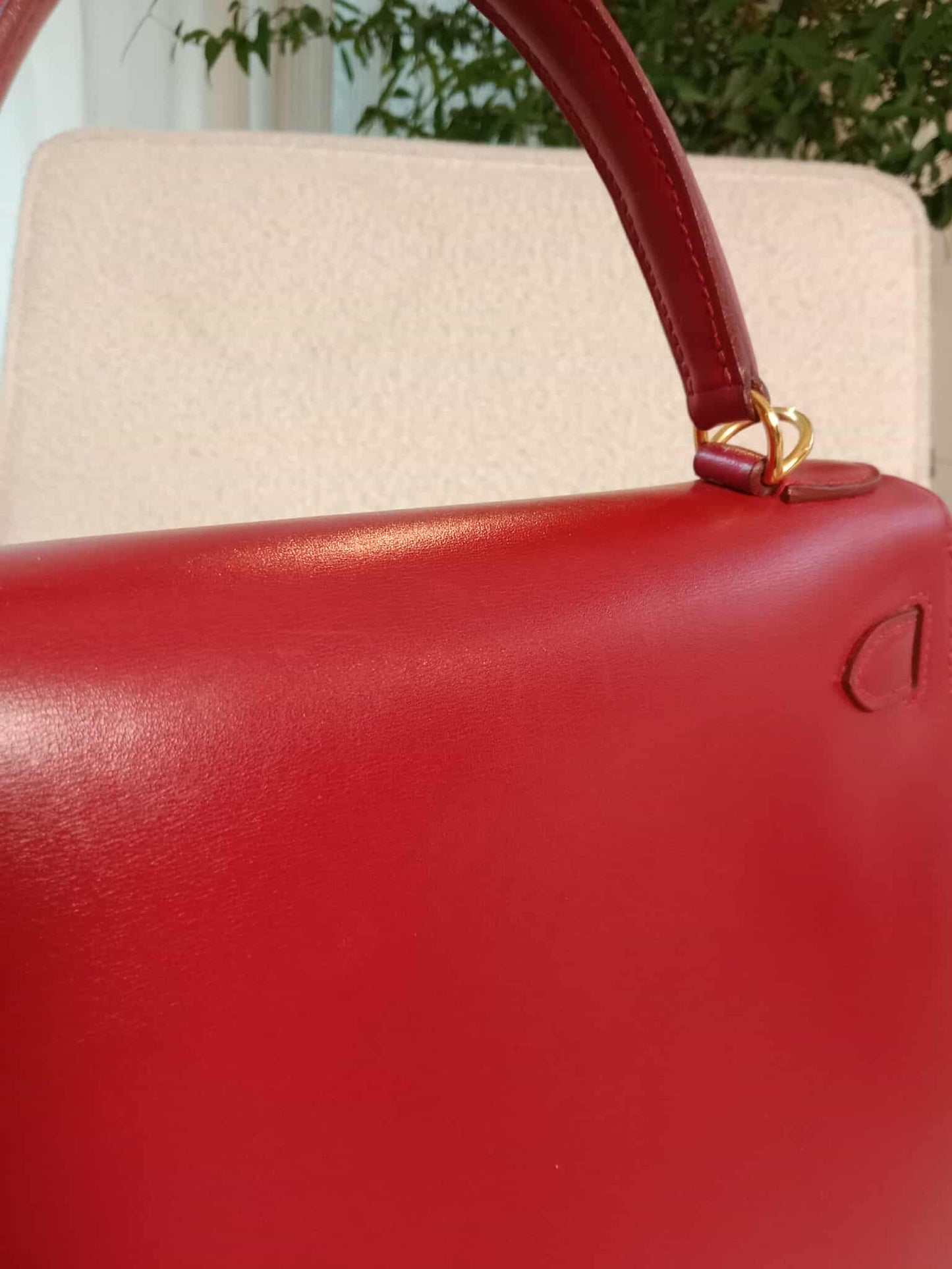 Hermes Kelly 28 Calfbox Leather Rouge VIF Stamp F Square 2002