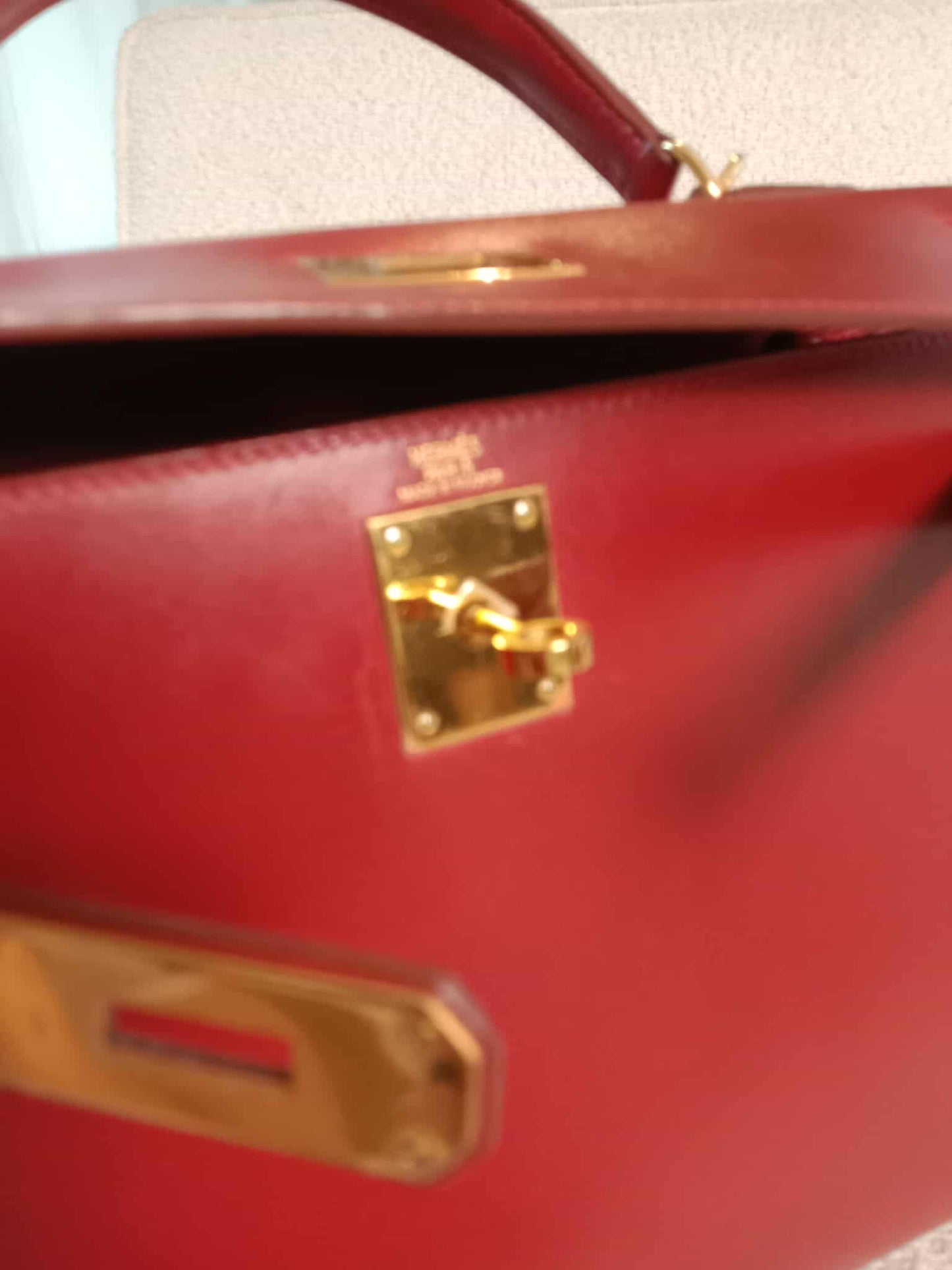 Hermes Kelly 28 Calfbox Leather Rouge VIF Stamp F Square 2002