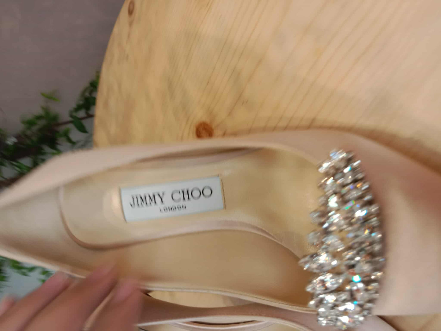 Jimmy Choo Cream Satin Crystal Embellished Pumps Size 37