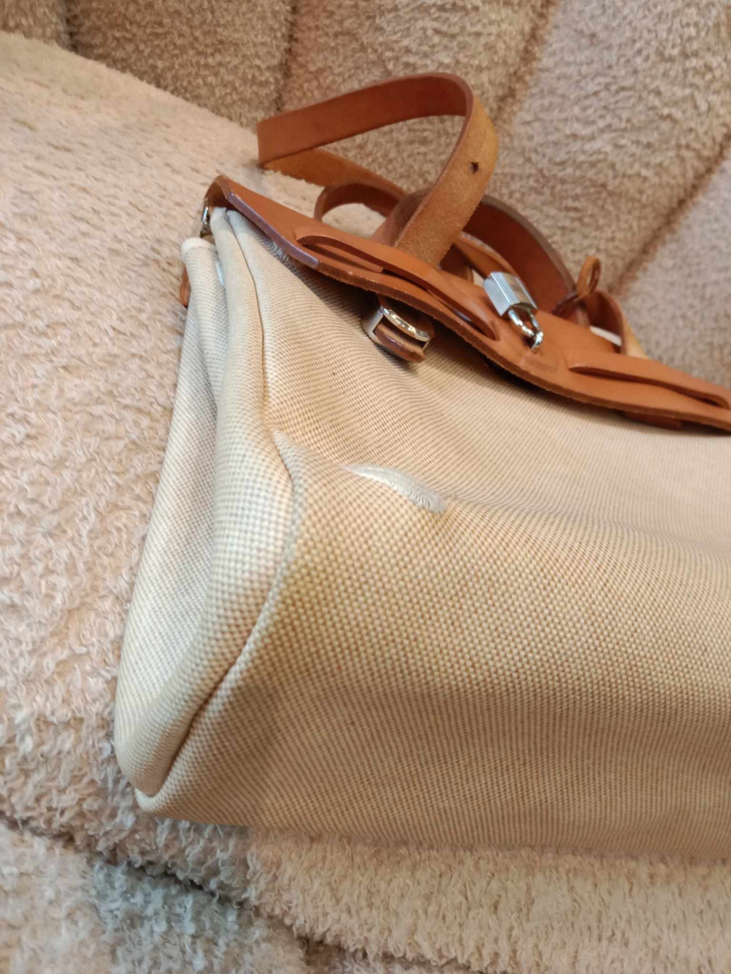 Hermes Herbag Canvas Beige/Brown Stamp B Square 1998