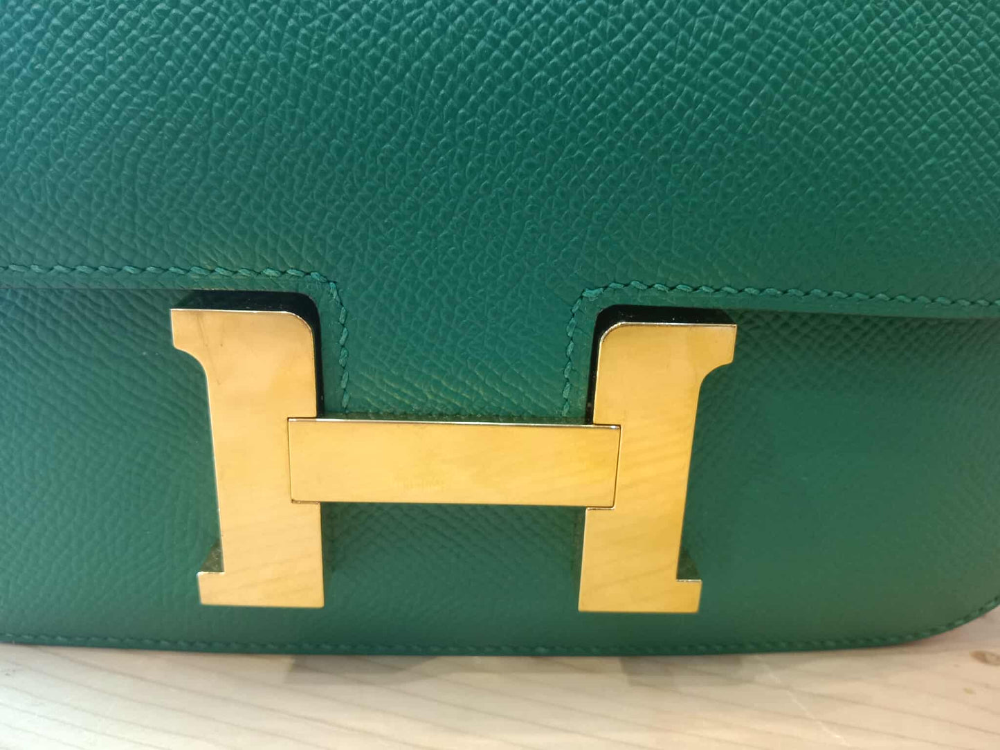 Hermes Constance 18 Green Epsom Stamp C 2018