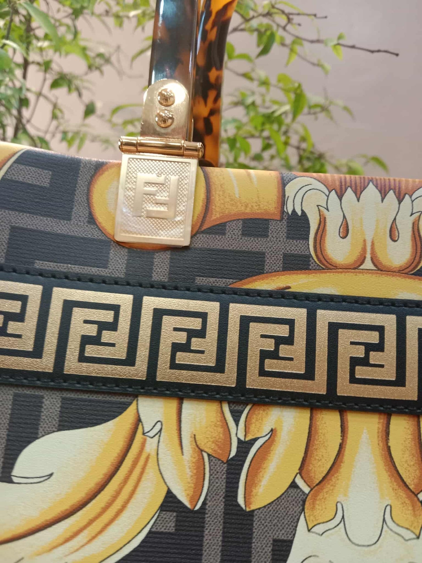 Fendi x Versace Fendace Baroque Print Sunshine Shopper Tote Satchel