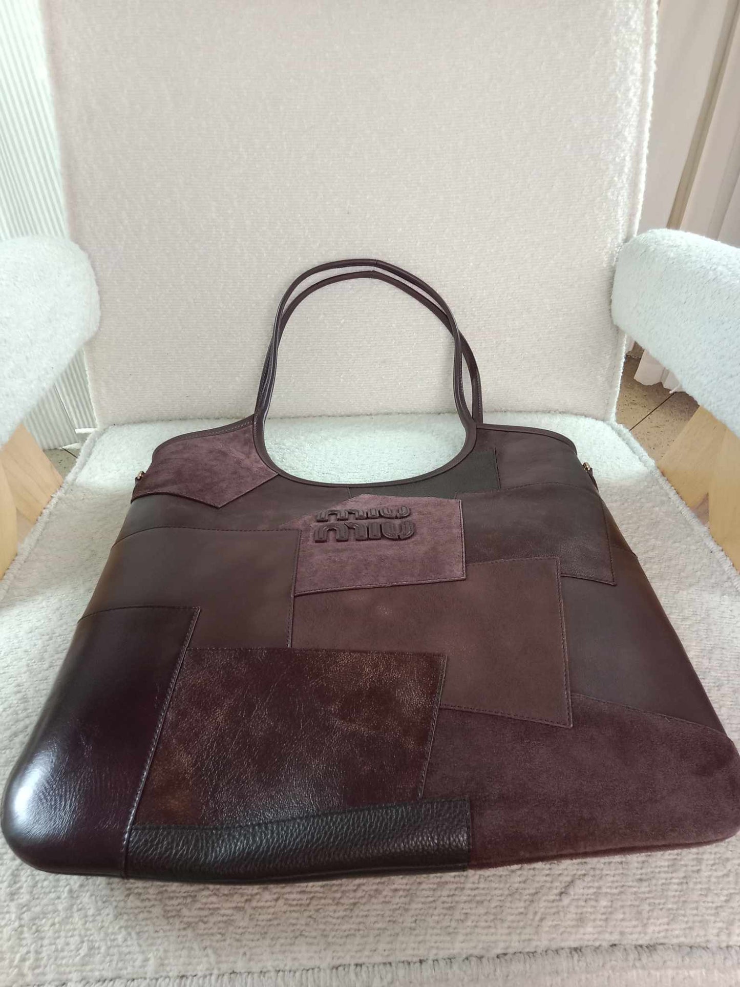 Miu Miu Upcycled Ivy Patchwork Tote Bag Brown Brandnew