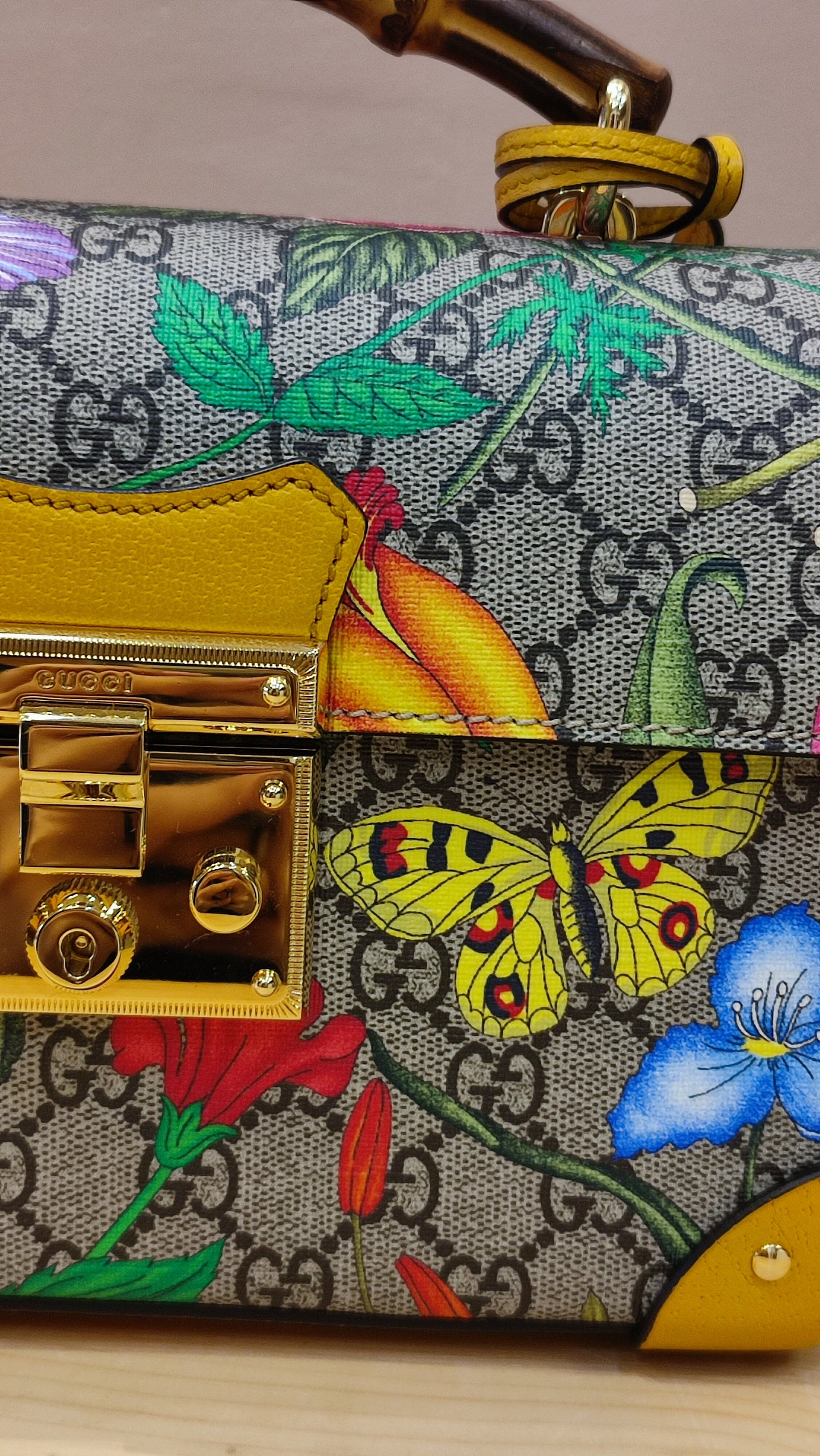 Gucci GG Floral Bamboo Bag Yellow