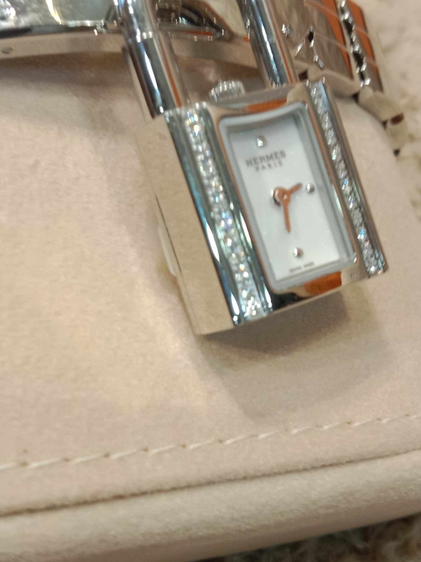 Hermes Stainless Steel Diamond 16mm Kelly Quartz Watch