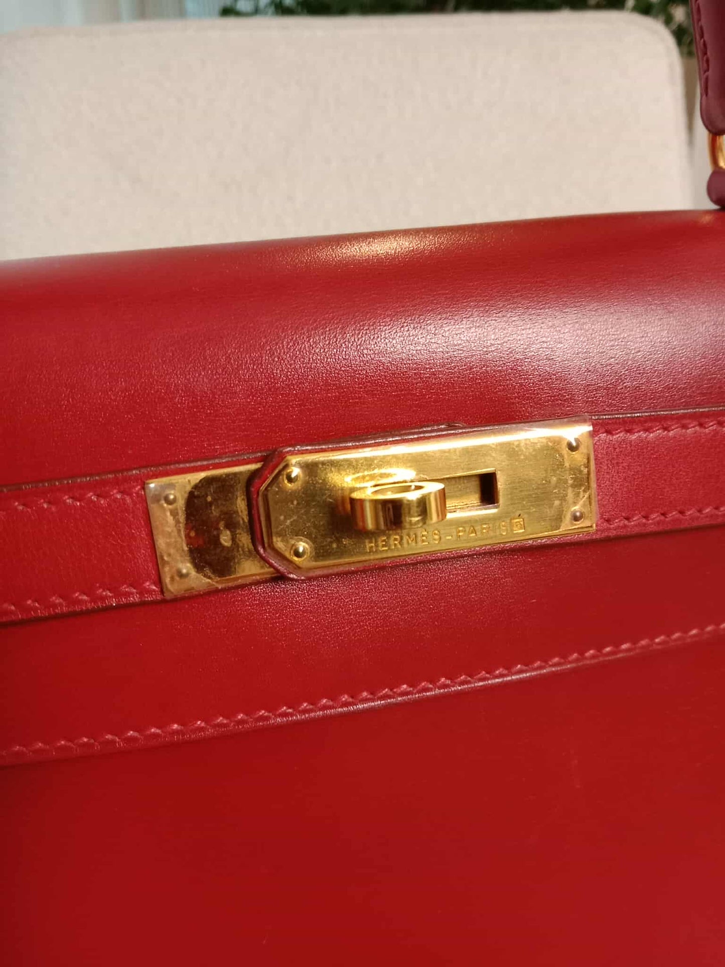 Hermes Kelly 28 Calfbox Leather Rouge VIF Stamp F Square 2002