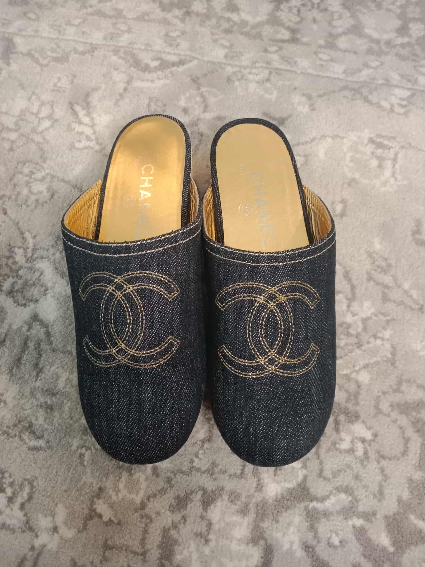 Chanel Sabot Coco Mark Denim Vintage Sandals Size 36
