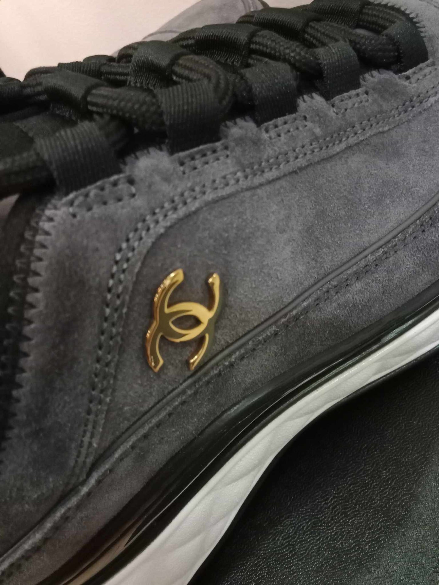 Chanel Suede Calfskin Grosgrain CC Sneakers Size 37
