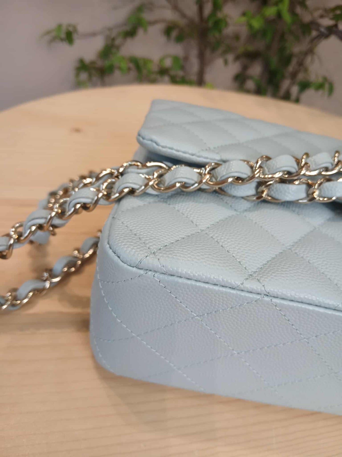 Chanel Quilted Double Flap Powder Blue Medium Caviar Microchipped