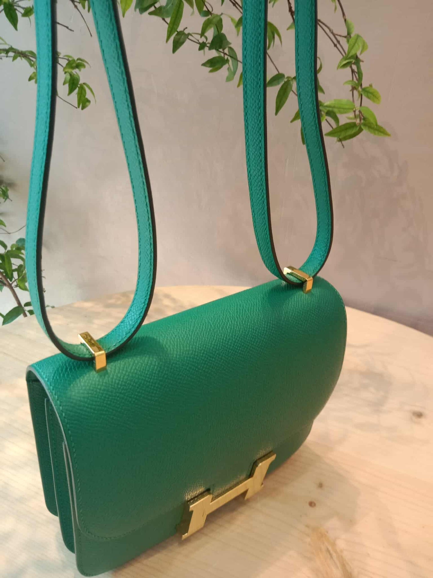 Hermes Constance 18 Green Epsom Stamp C 2018