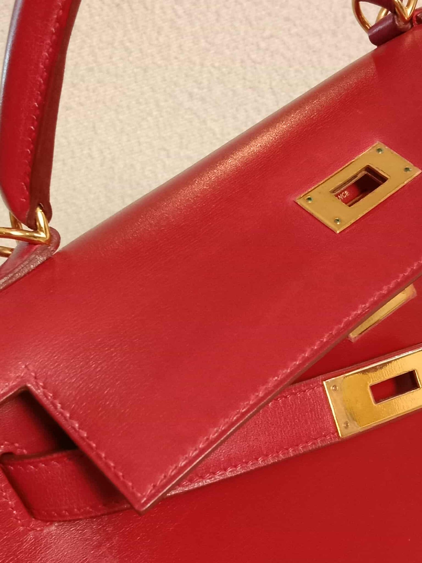 Hermes Kelly 28 Calfbox Leather Rouge VIF Stamp F Square 2002