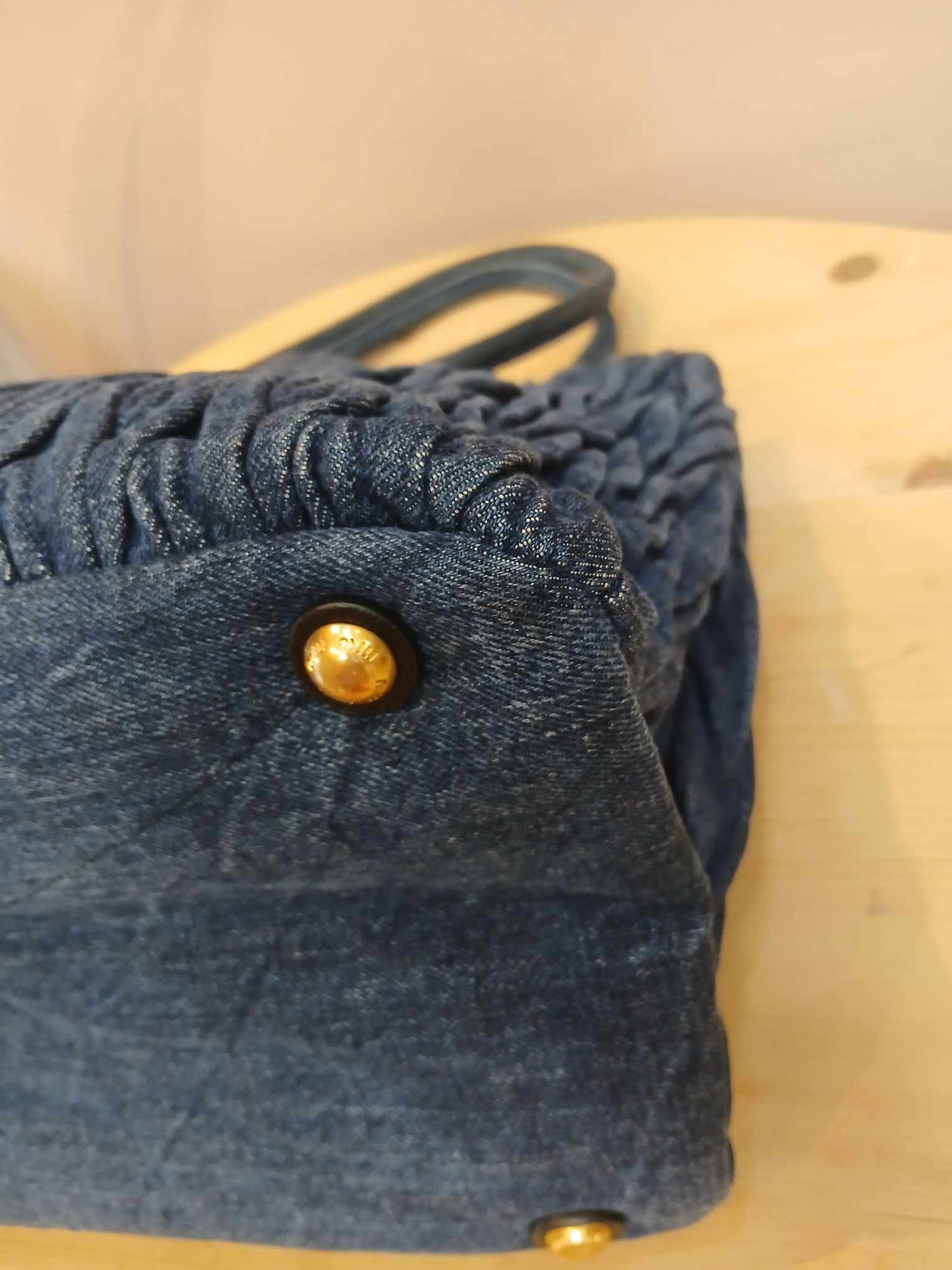 Miu Miu Matelasse Denim Tote Blue