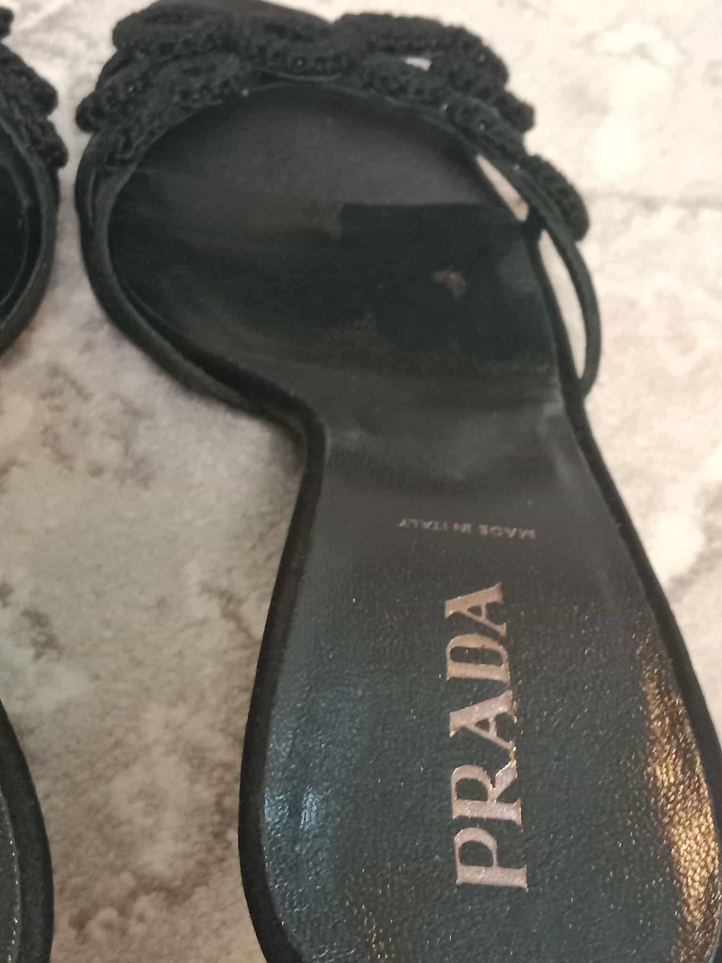 Prada Crochet & Sequin Black Kitten Heels Size 37 1/2