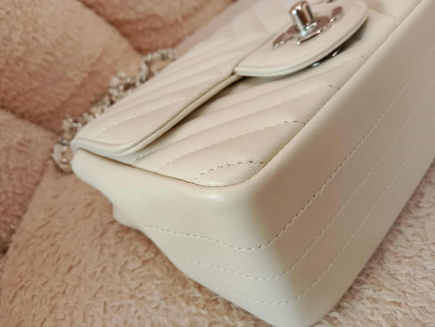 Chanel Mini Square Ivory Chevron Lambskin Series 30