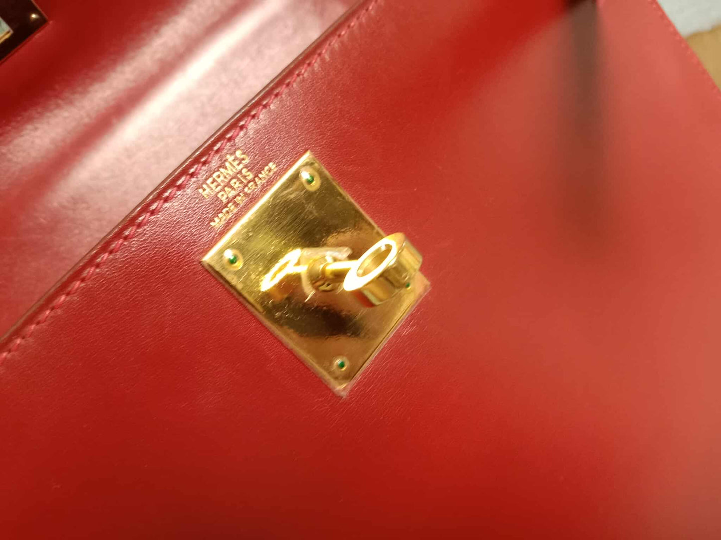 Hermes Kelly 28 Calfbox Leather Rouge VIF Stamp F Square 2002