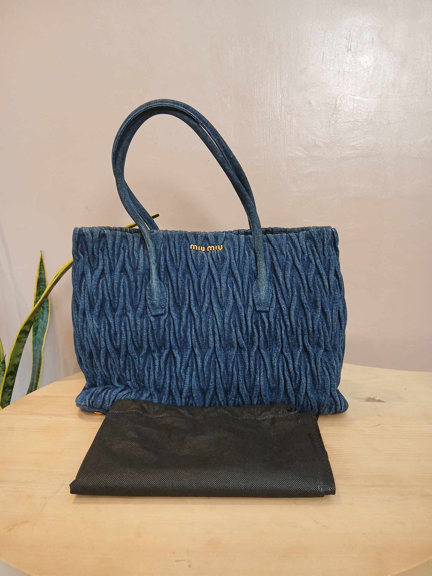 Miu Miu Matelasse Denim Tote Blue