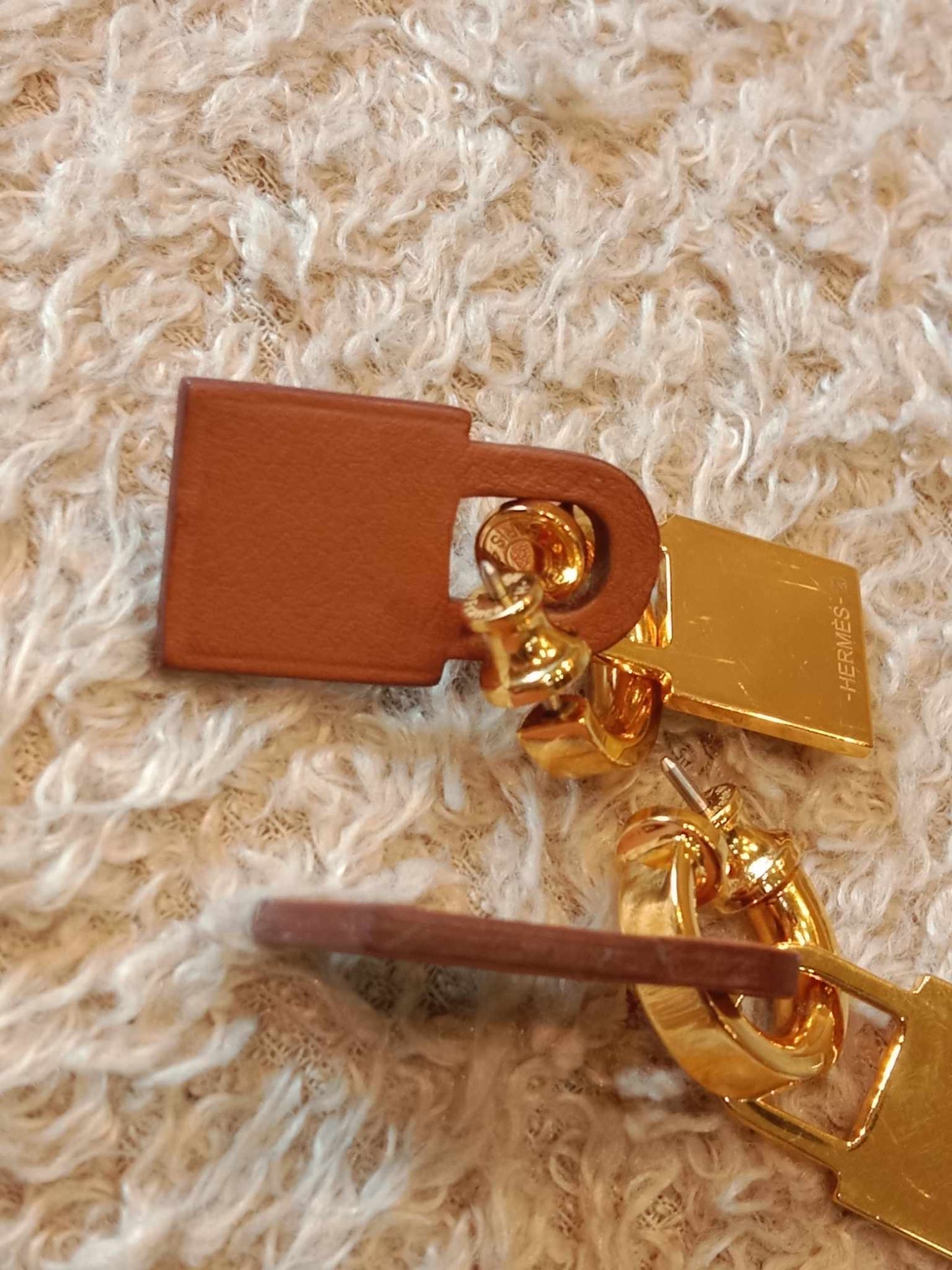 Hermes O'Kelly Gold on Gold Earrings Stamp Z 2021