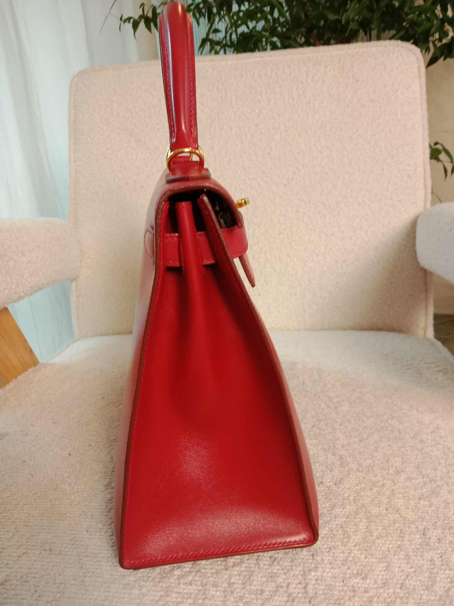 Hermes Kelly 28 Calfbox Leather Rouge VIF Stamp F Square 2002